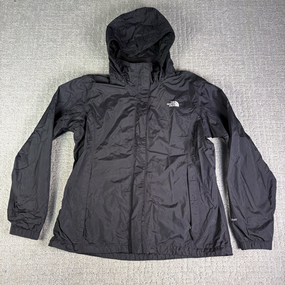 The North Face HyVent Windbreaker Jacket Womens XL Black Full Zip Hooded